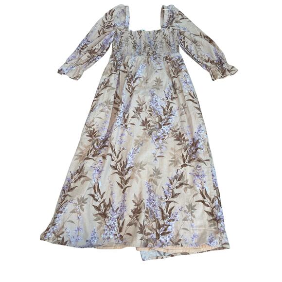 HOUSE OF HARLOW 1969 Linen Blend Midi Dress Size Medium Smocked Midi Peasant - Picture 7 of 7